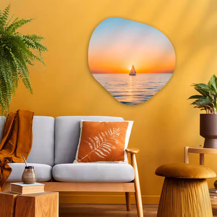 Organisch schilderij - Glas - Zee - Zeilboot - Zonsondergang — 3