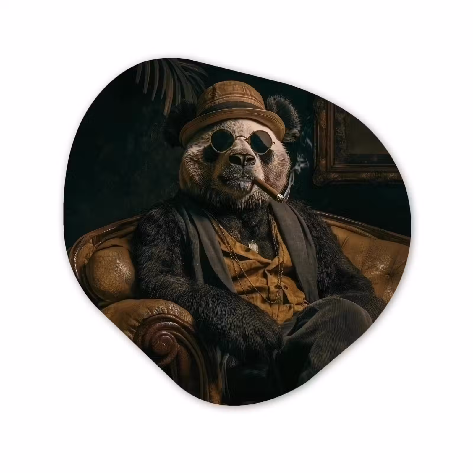 Organisch schilderij - Glas - Panda - Hoed - Bril - Pak — 1