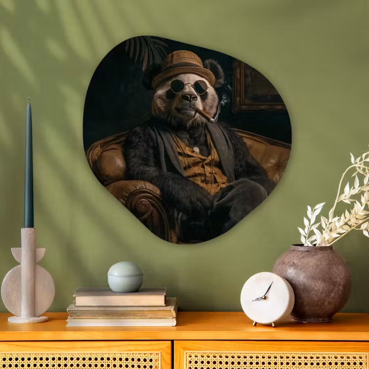 Organisch schilderij - Glas - Panda - Hoed - Bril - Pak — 2
