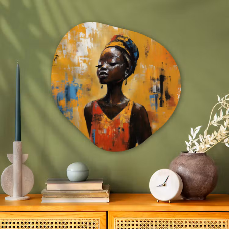 Organisch schilderij - Glas - Vrouw - Ogen - Penseelstreken - Geel — 2