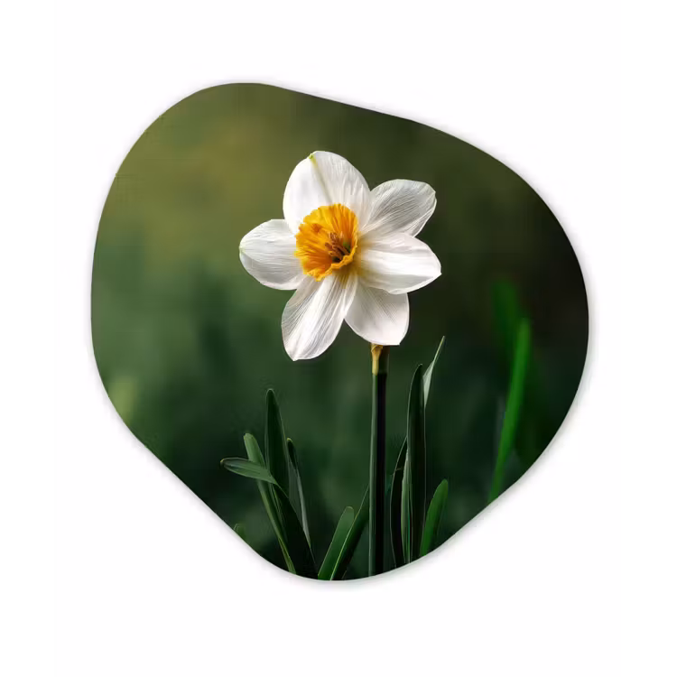 Organisch schilderij - Forex - Narcis - Bloem - Wit - Grassprieten — 1