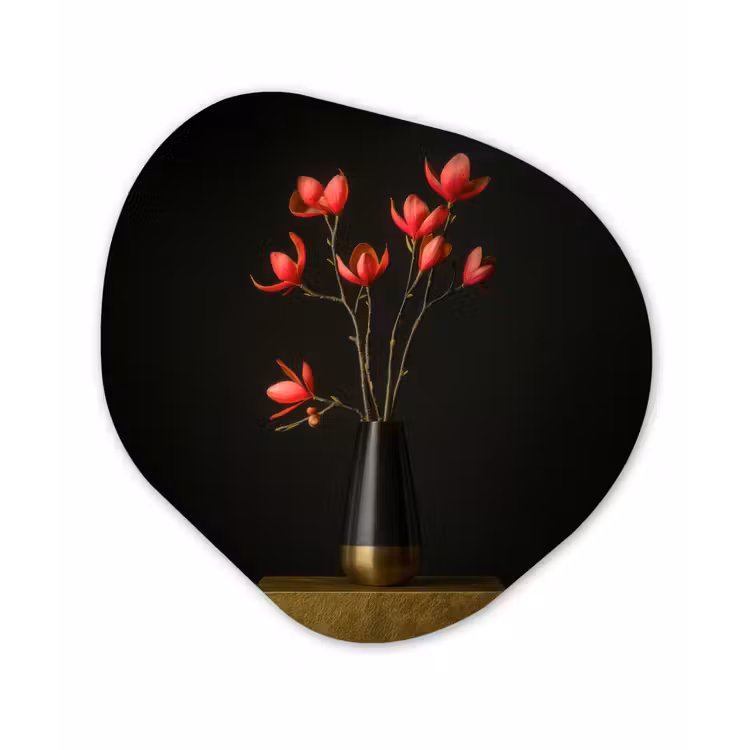 Organisch schilderij - Glas - Rode - Bloemen - Vaas — 1