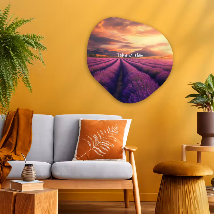 Organisch schilderij - Glas - Lavendelveld - Quote - Zonsondergang — 3