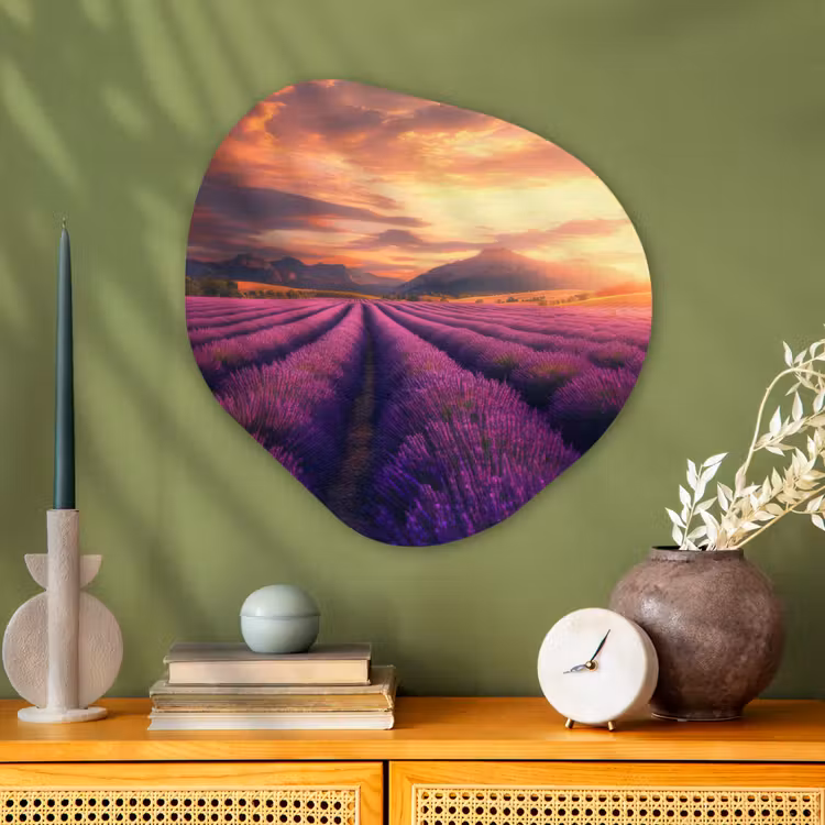 Organisch schilderij - Glas - Lavendelveld - Zonsondergang - Paars — 2