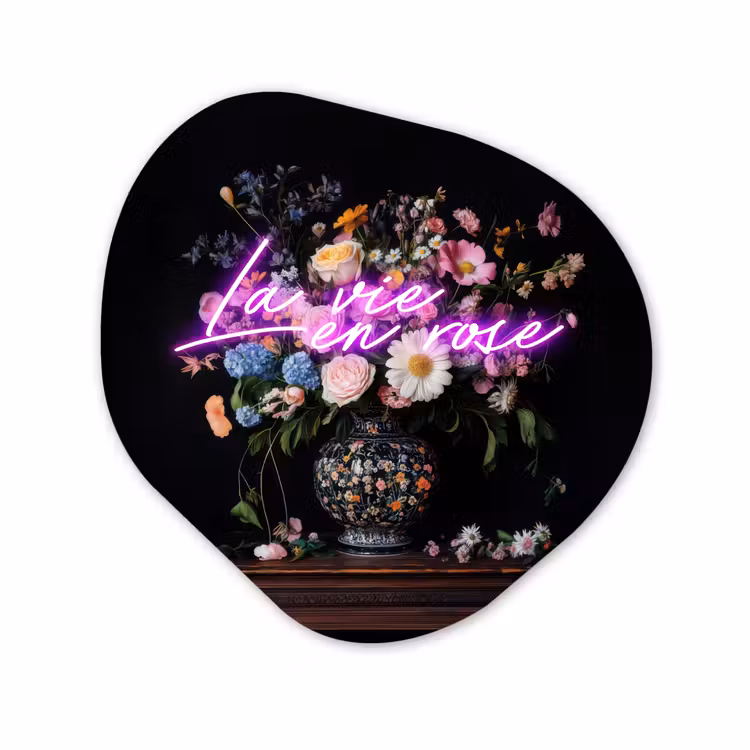 Organisch schilderij - Glas - Neon - Vaas - Bloemen — 1