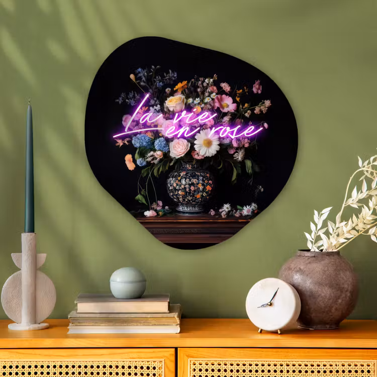 Organisch schilderij - Glas - Neon - Vaas - Bloemen — 2