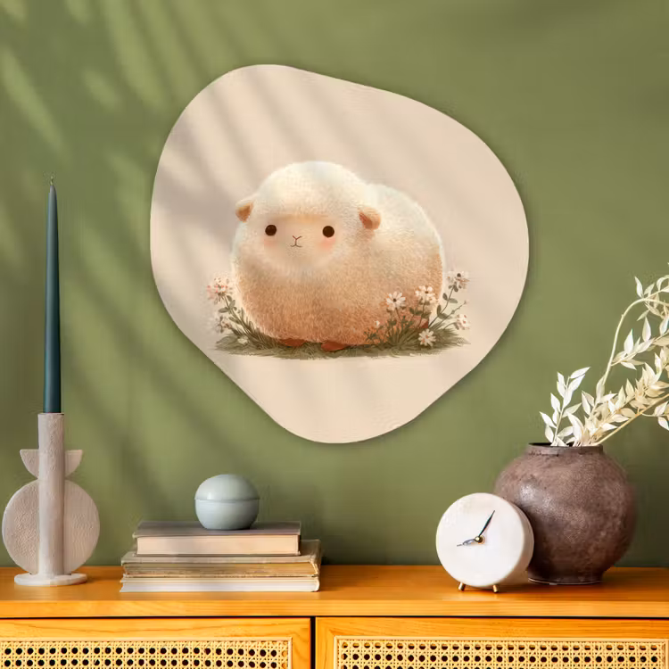 Organisch schilderij - Glas - Schaap - Beige - Bloemen — 2