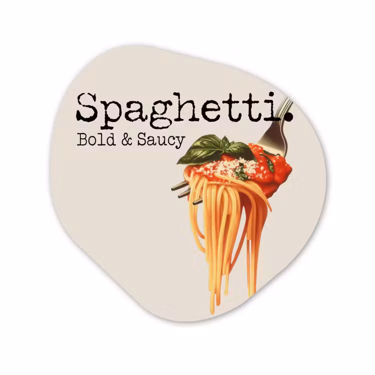 Organisch schilderij - Glas - Spaghetti - tomatensaus - Parmezaanse kaas — 1