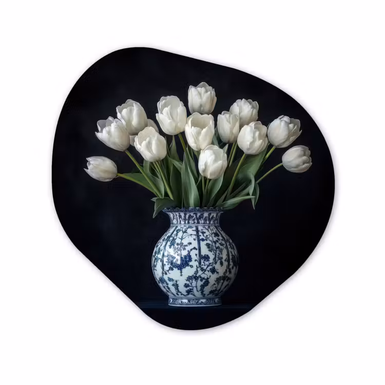 Organisch schilderij - Glas - Wit - Bloemen - Tulpen - Vaas — 1