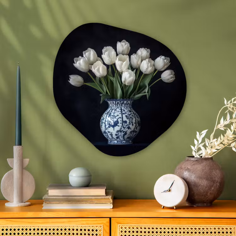 Organisch schilderij - Glas - Wit - Bloemen - Tulpen - Vaas — 2