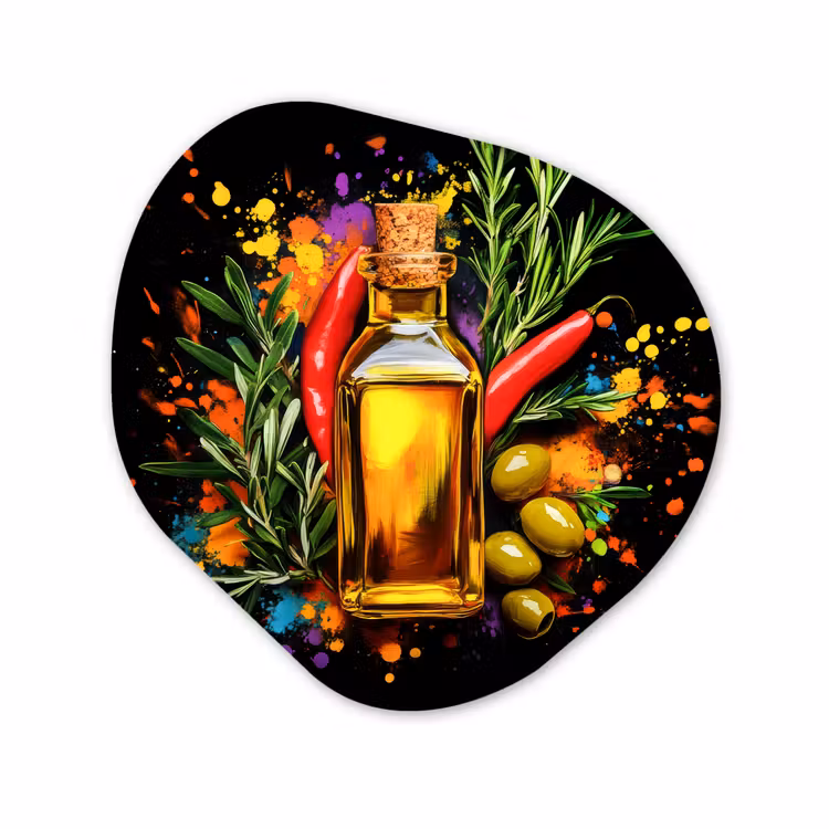 Organisch schilderij - Glas - Olijfolie - Graffiti - Peper - Olijven - Modern — 1