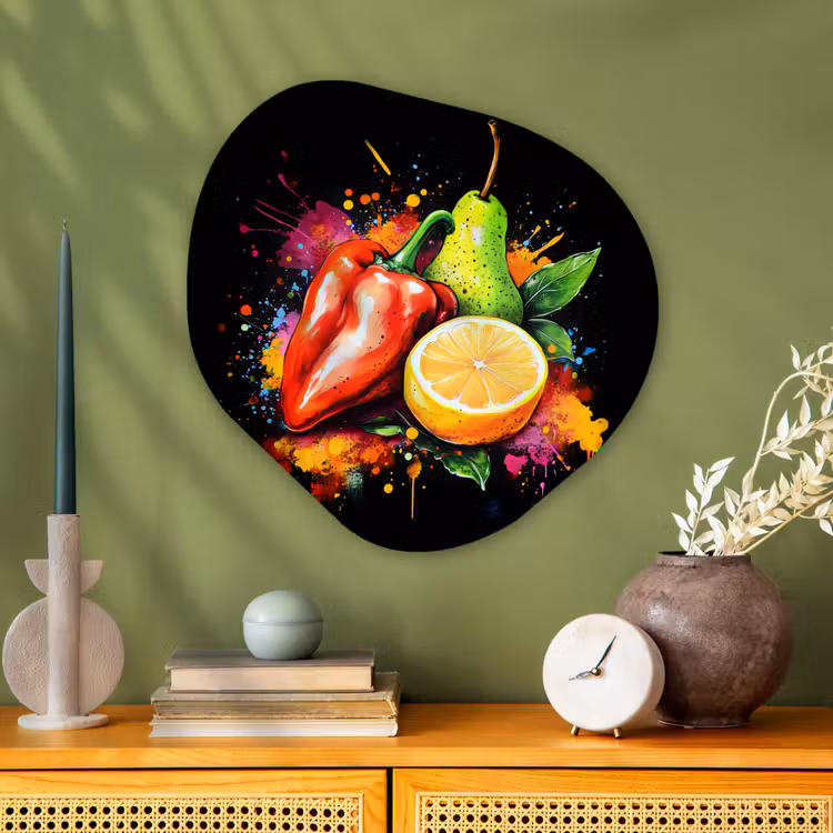 Organisch schilderij - Glas - Paprika - Peer - Citroen - Graffiti - Verf - Abstract — 2