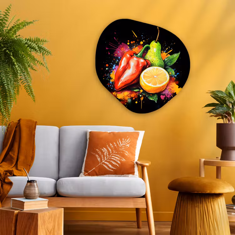 Organisch schilderij - Glas - Paprika - Peer - Citroen - Graffiti - Verf - Abstract — 3