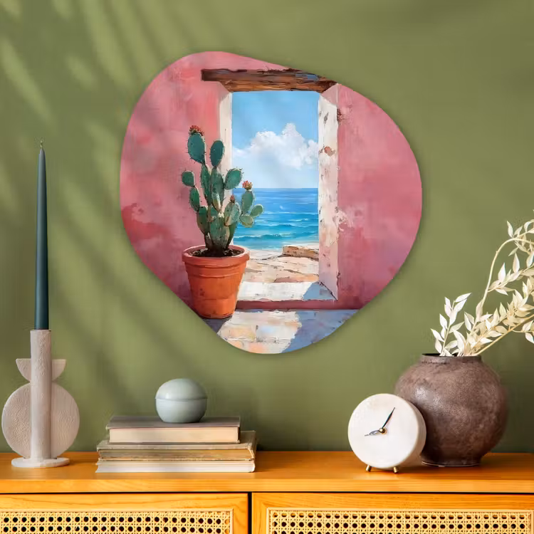 Organisch schilderij - Glas - Zee - Roze - Cactus — 2