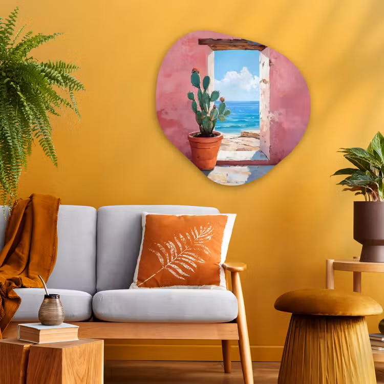 Organisch schilderij - Glas - Zee - Roze - Cactus — 3