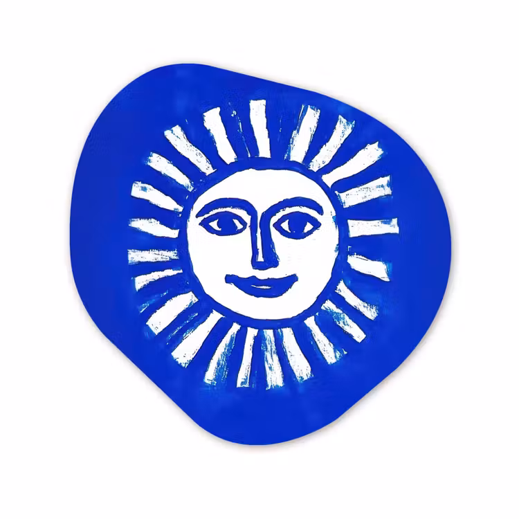 Organisch schilderij - Glas - Zon - Gezicht - Penseelstructuur - Blauw — 1
