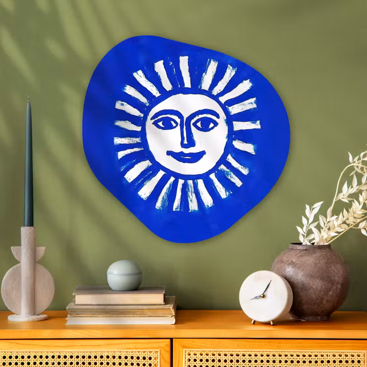 Organisch schilderij - Glas - Zon - Gezicht - Penseelstructuur - Blauw — 2
