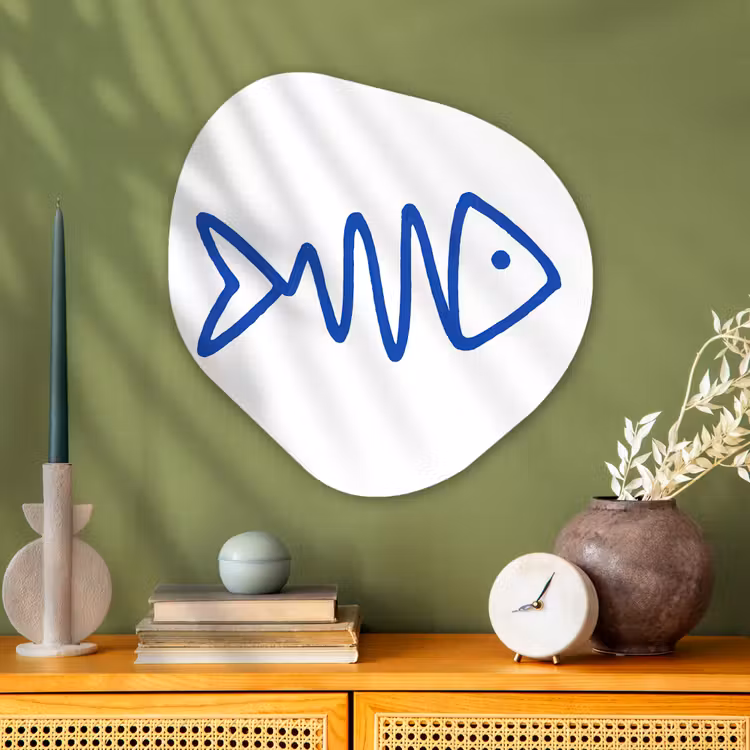 Organisch schilderij - Glas - Vis - Minimalistisch - Blauw - Lijn — 2