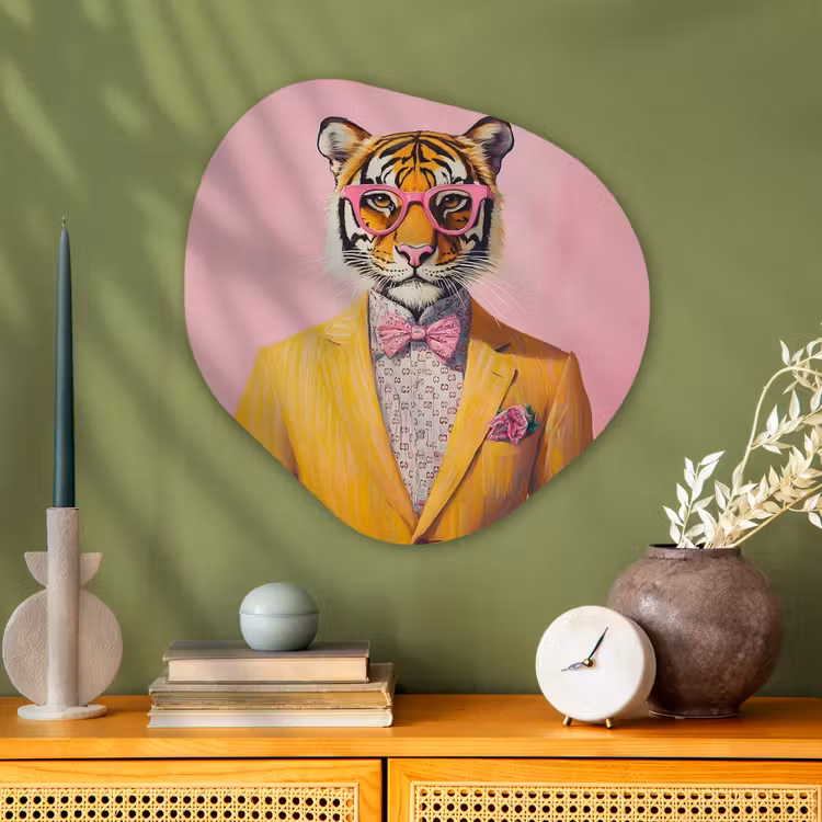 Organisch schilderij - Glas - Tijger - Bril - Geel - Jasje — 2
