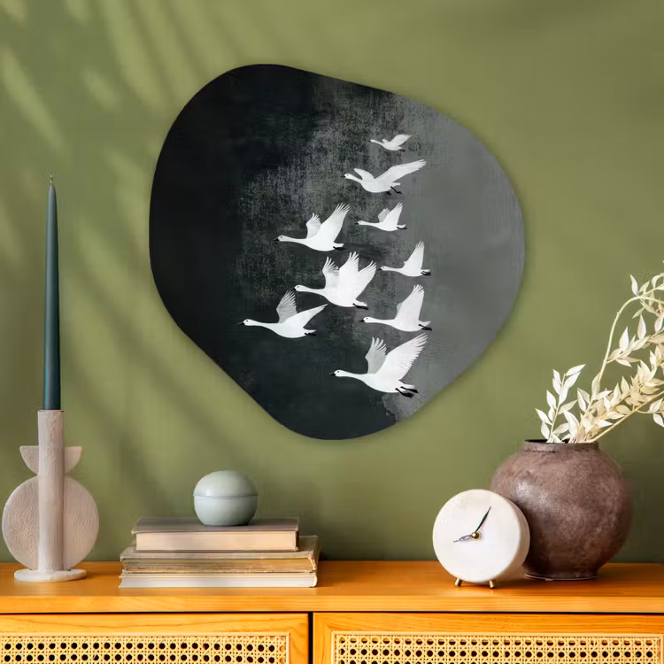 Organisch schilderij - Glas - Vogel - Japandi - Groen — 2