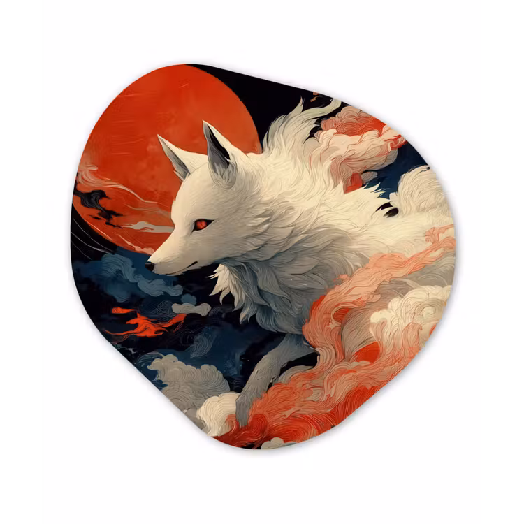 Organisch schilderij - Forex - Witte vos - wolken - maan — 1
