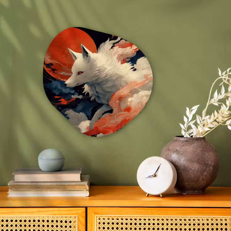 Organisch schilderij - Forex - Witte vos - wolken - maan — 2