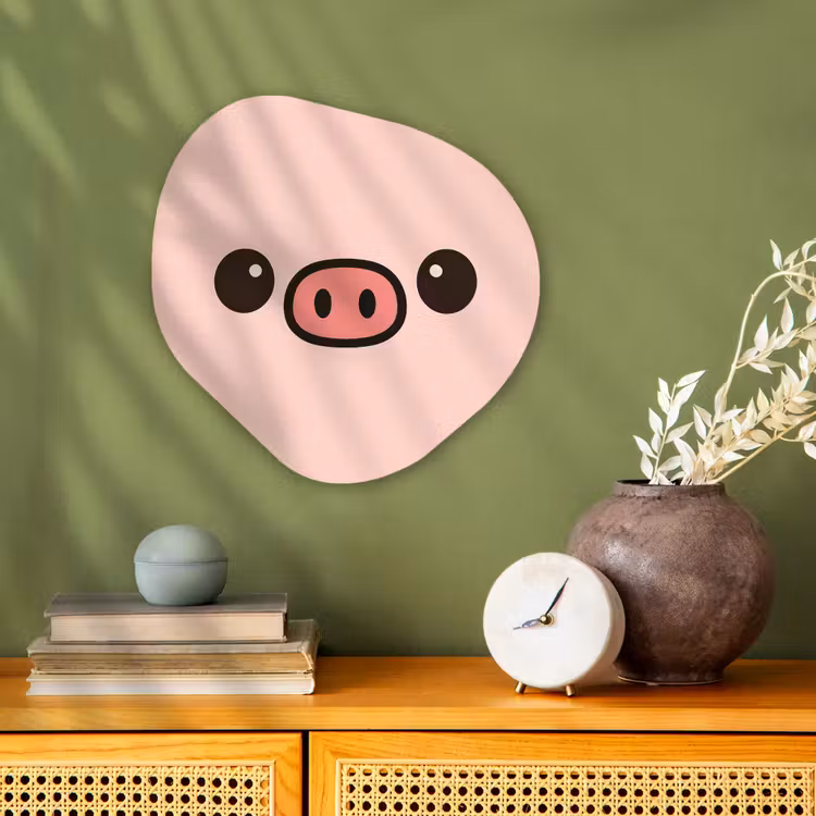 Organisch schilderij - Forex - Varken - Roze - Minimalistisch — 2
