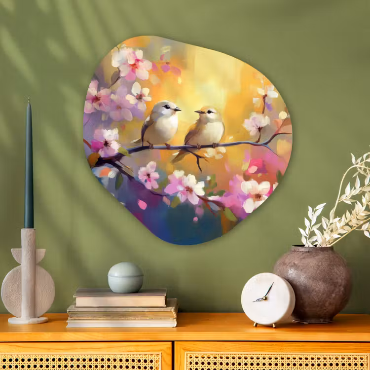 Organisch schilderij - Glas - Vogels - Bloemen - Roze — 2