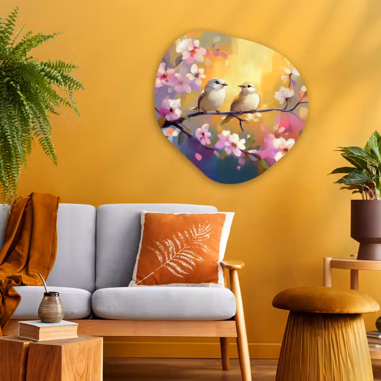 Organisch schilderij - Glas - Vogels - Bloemen - Roze — 3