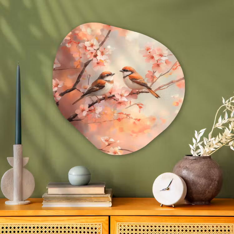 Organisch schilderij - Glas - Vogels - Romantic - Bloesemtak — 2