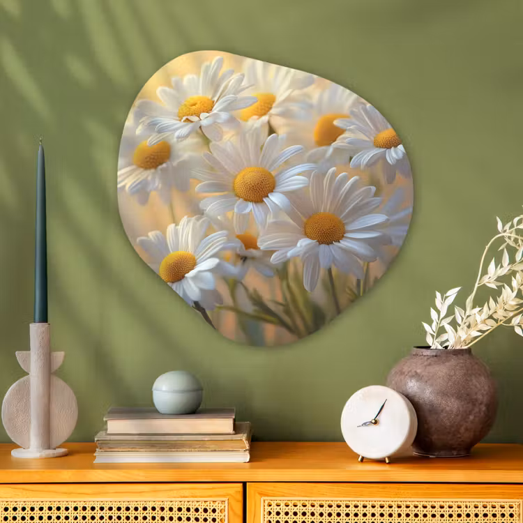 Organisch schilderij - Glas - Madeliefjes - Wit - Zonlicht — 2