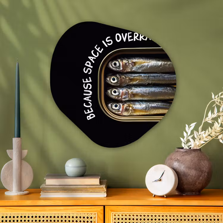 Organisch schilderij - Glas - Sardines - Tekst - Vis - Blik — 2