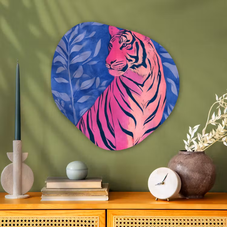 Organisch schilderij - Glas - Tijger - Roze - Bladeren - Jungle — 2