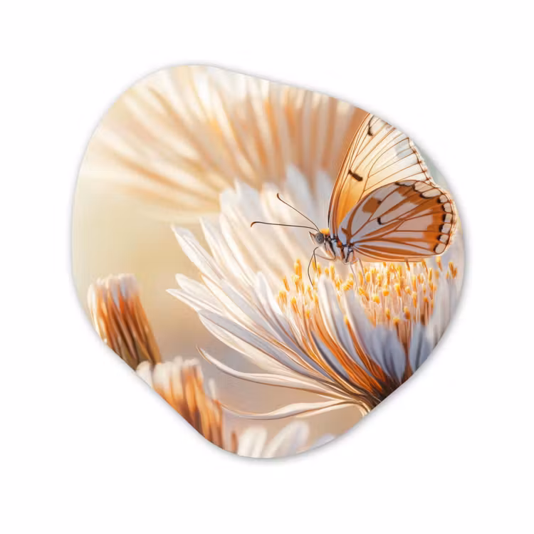Organisch schilderij - Glas - Vlinder - Bloem - Oranje — 1