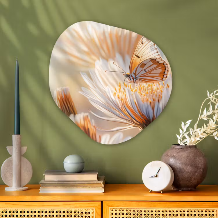 Organisch schilderij - Glas - Vlinder - Bloem - Oranje — 2
