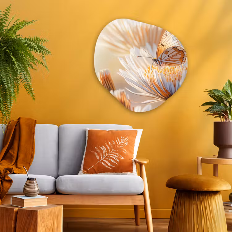 Organisch schilderij - Glas - Vlinder - Bloem - Oranje — 3