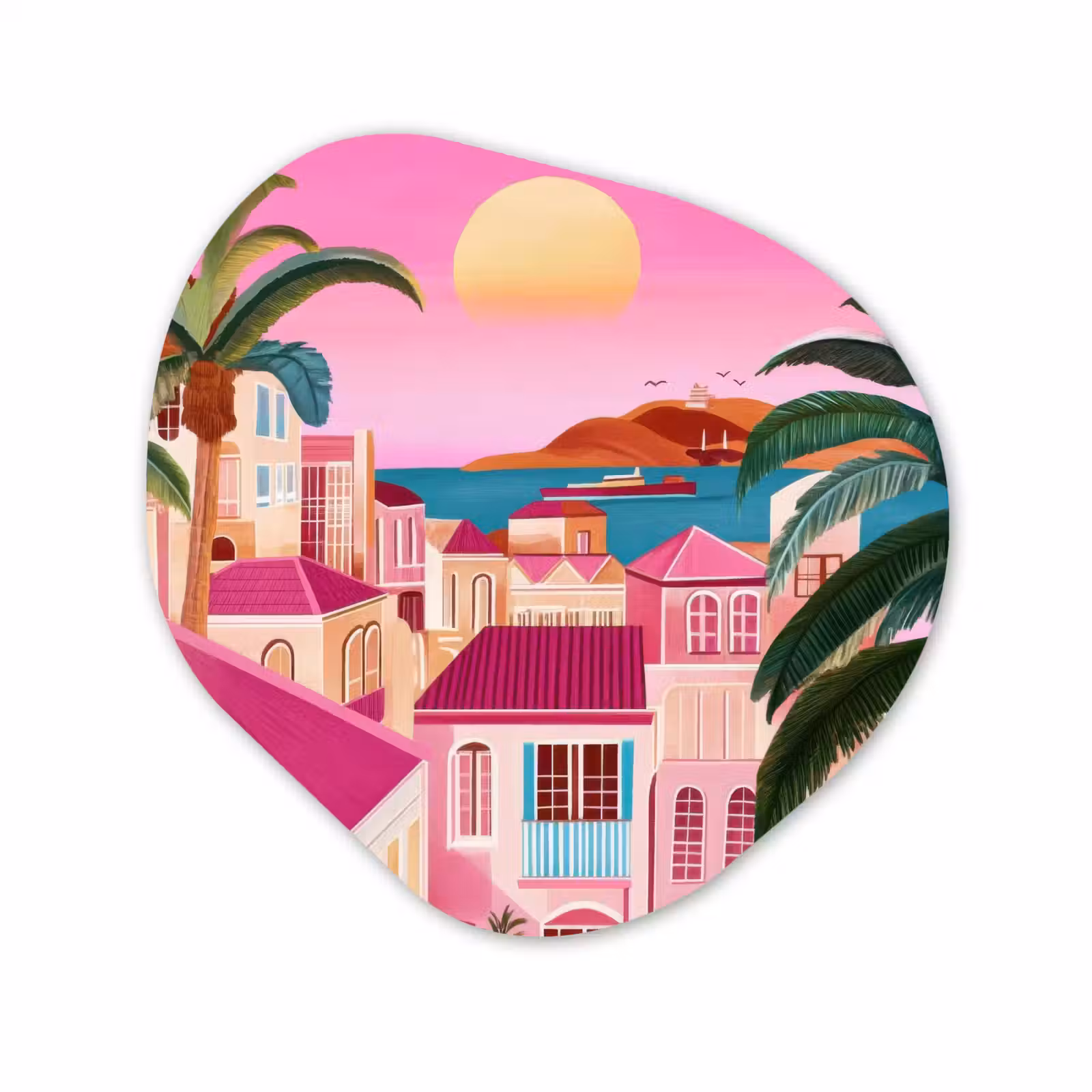 Organisch schilderij - Glas - Stad - Roze - Palmbomen — 1