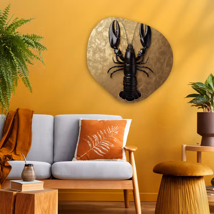 Organisch schilderij - Glas - Kreeft - Zwart - Goud - Luxe — 3