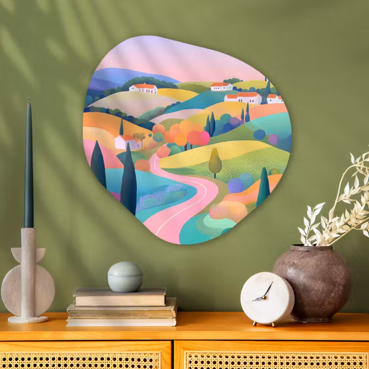 Organisch schilderij - Glas - Landschap - Paars - Pastel - Huizen — 2