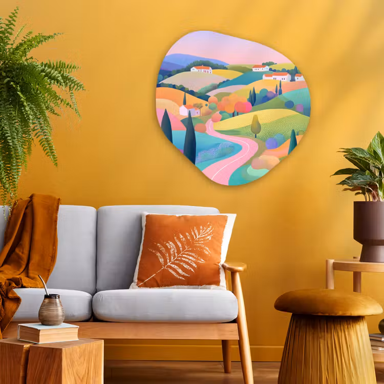 Organisch schilderij - Glas - Landschap - Paars - Pastel - Huizen — 3