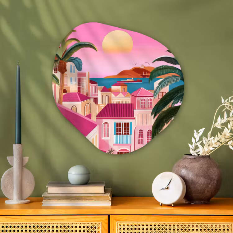 Organisch schilderij - Glas - Stad - Roze - Palmbomen — 2