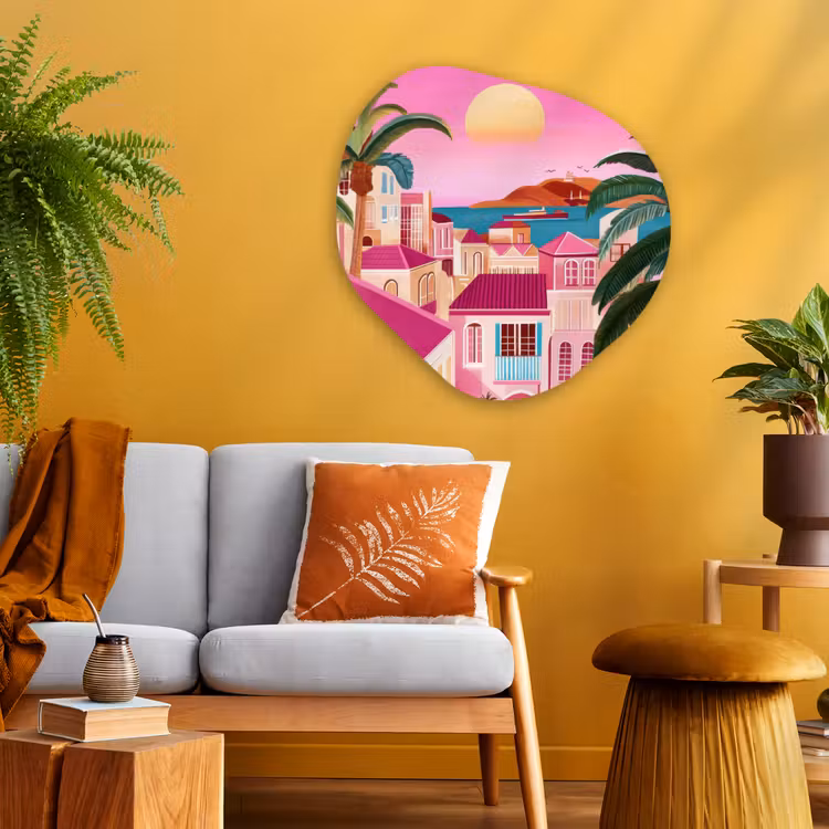 Organisch schilderij - Glas - Stad - Roze - Palmbomen — 3