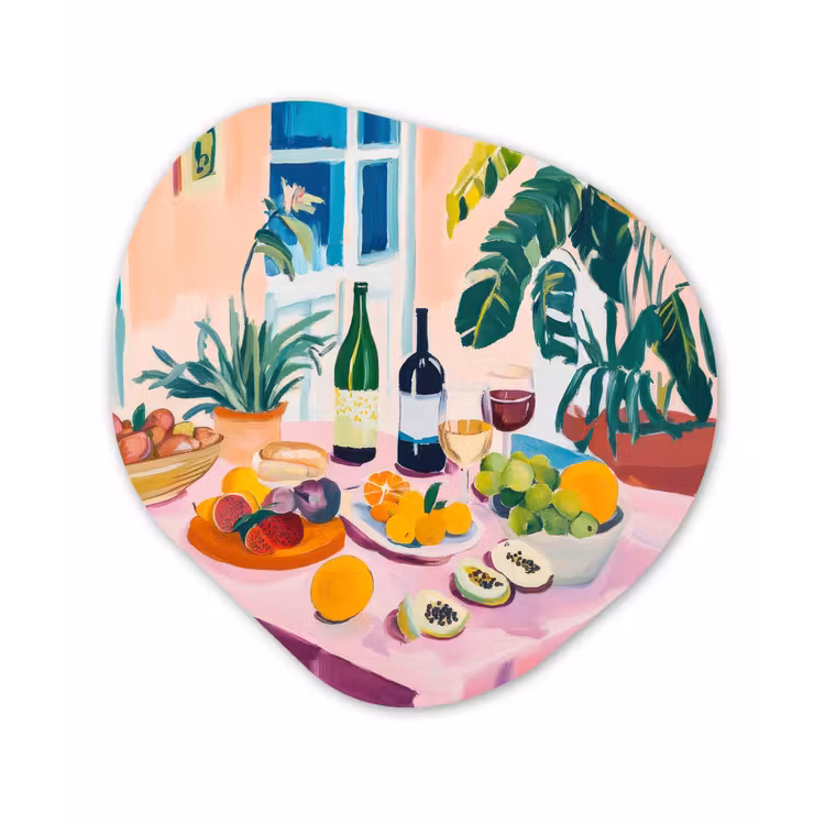 Organisch schilderij - Glas - Tafel - Wijn - Fruit — 1