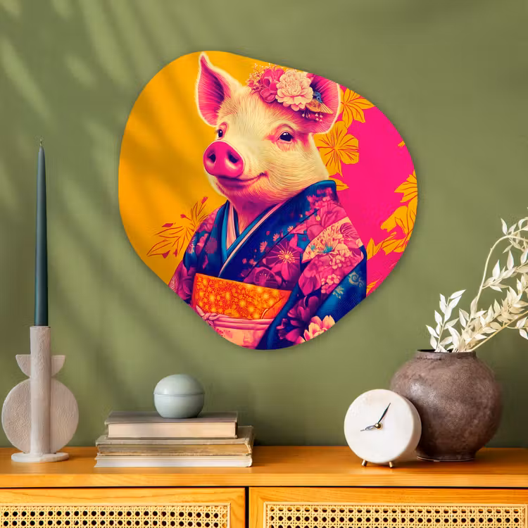 Organisch schilderij - Glas - Varken - Bloemkroon - Kimono - Abstract — 2