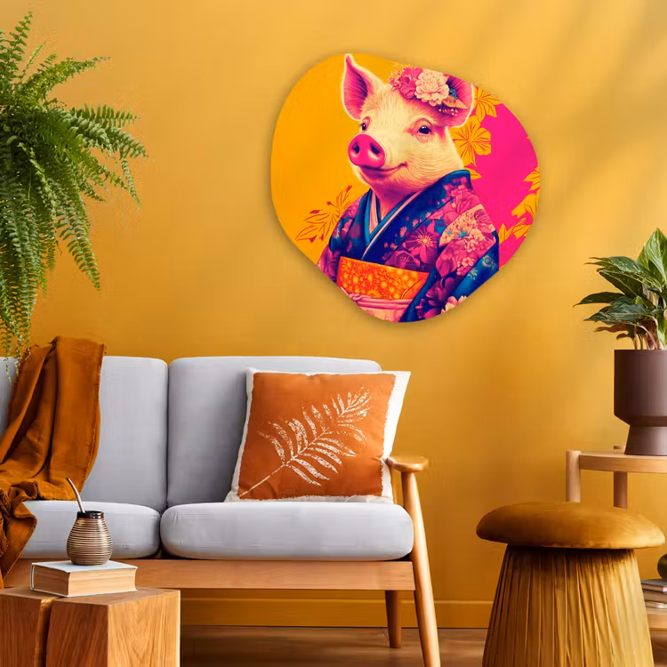 Organisch schilderij - Glas - Varken - Bloemkroon - Kimono - Abstract — 3