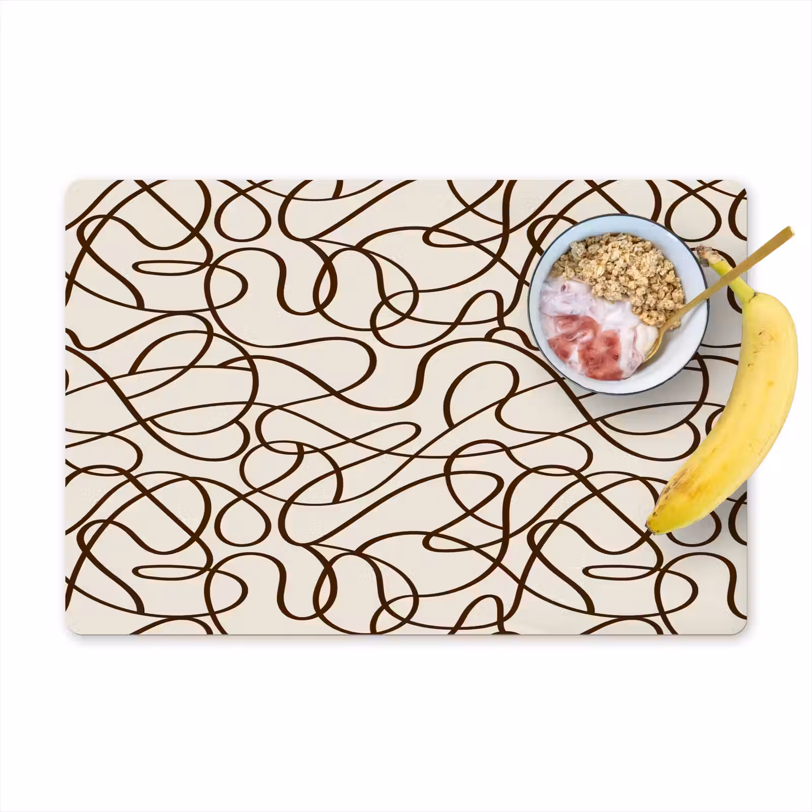 Placemat - 6 stuks - Beige - Lijnen - Donkerbruin — 1