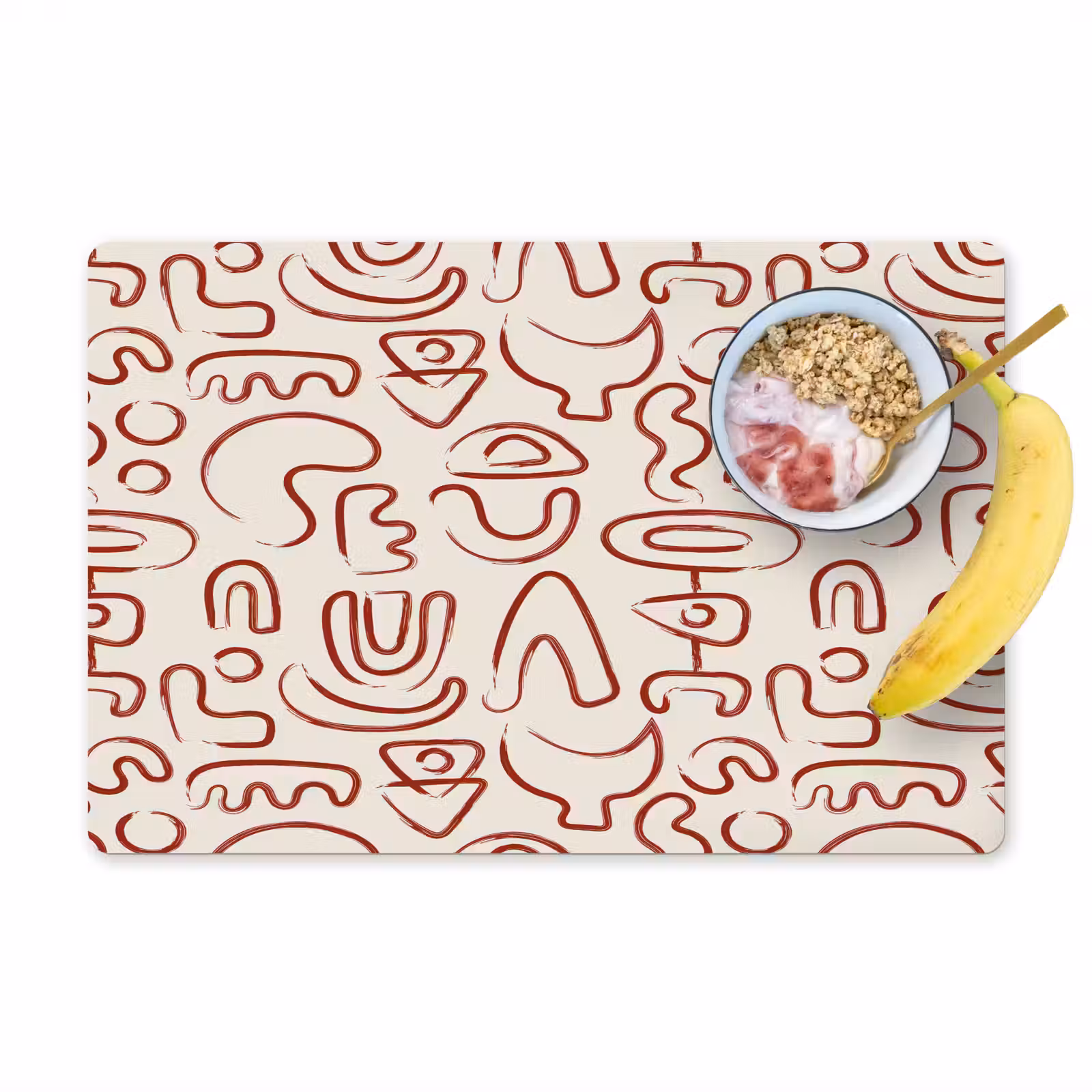 Placemat - 6 stuks - Beige - Vormen - Rood - Patroon — 1