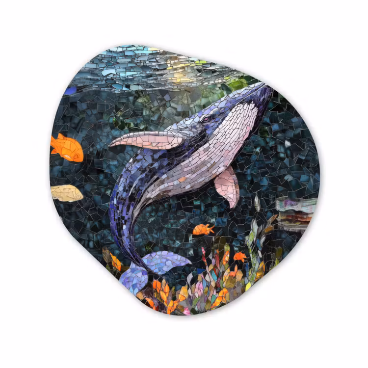 Organisch schilderij - Glas - Mozaïek - Walvis - Koraal - Water — 1