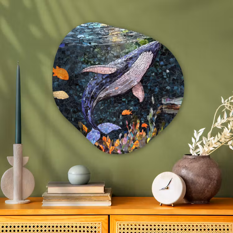 Organisch schilderij - Glas - Mozaïek - Walvis - Koraal - Water — 2