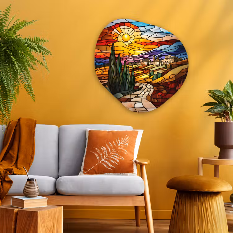 Organisch schilderij - Glas - Mozaïek - Zon - Landschap - Dorp — 3